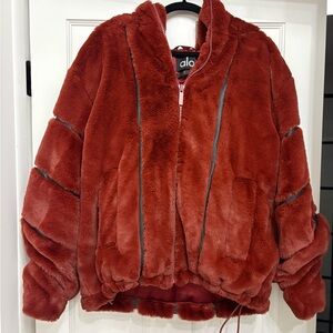 ALO Yoga Red Teddy Jacket Plush Faux Fur - knock out jacket
